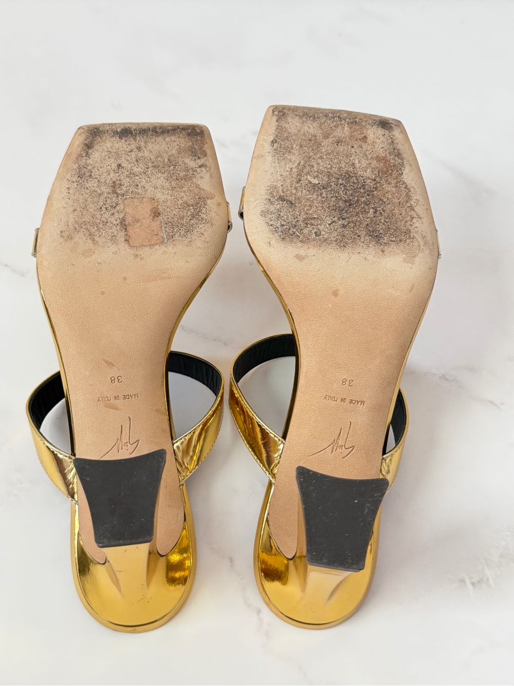 Giuseppe Zanotti Women’s Gold Metallic Leather Sandals Heels Size 38 Italy - Picture 7 of 10